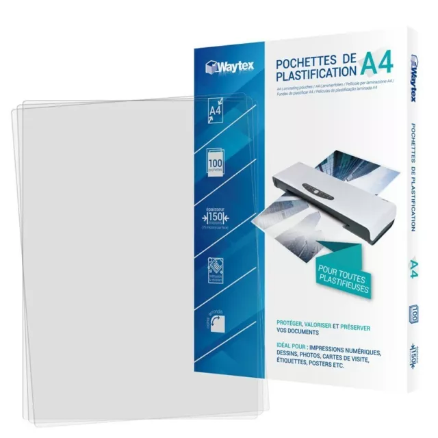 100 pochettes de plastification A4 -75 microns - Waytex