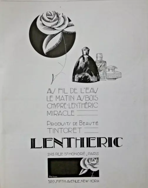 PUBLICITÉ DE PRESSE 1925 PARFUM LENTHERIC AU FIL DE L'EAU en parfumerie