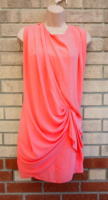 River Island Pesca Rosa Avvolgimento Drappo Turno Bodycon Festa Mini Abito 14 16