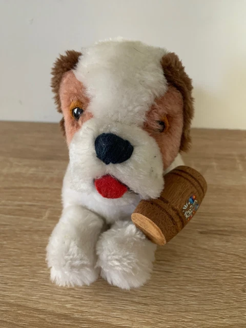 VINTAGE 1977 Saint Bernard Dog W/Barrel Plush Soft Toy