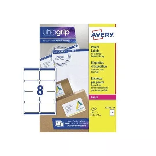 Avery Ultragrip Laser Labels 99.1x67.7mm White (Pack of 320) L7165-40 - 8 per A4