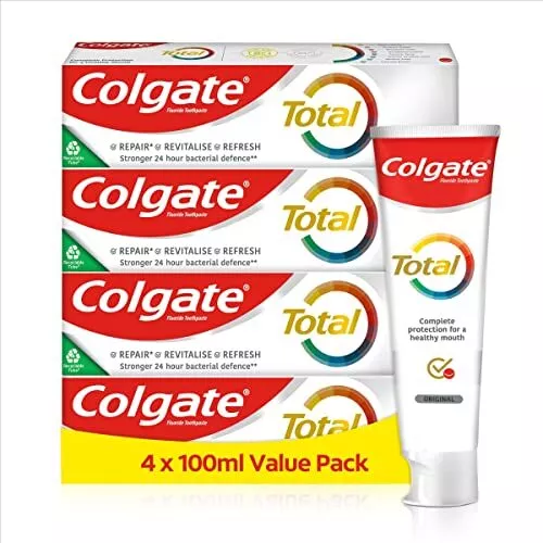 Colgate Total Original Toothpaste (4 x 100 ml), 24 Hour Antibacterial Toothpaste