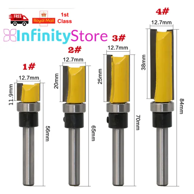 1/4'' Shank Pattern Flush Trim Router Bit Top Bearing 1/2'' Cutter TCT