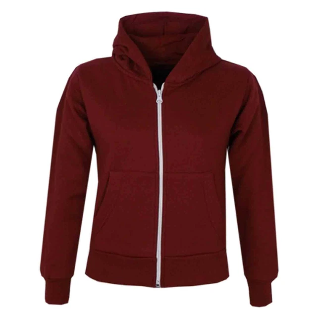 Bambine Unisex Semplice Pile Vino Felpa con Cappuccio Zip Stile Età 2-13 Anni