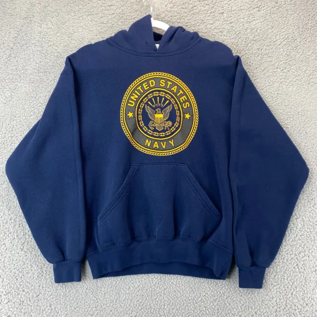 Vintage US Navy Size Medium Blue MJ Soffe Pullover Hoodie Sweatshirt 90s Mens