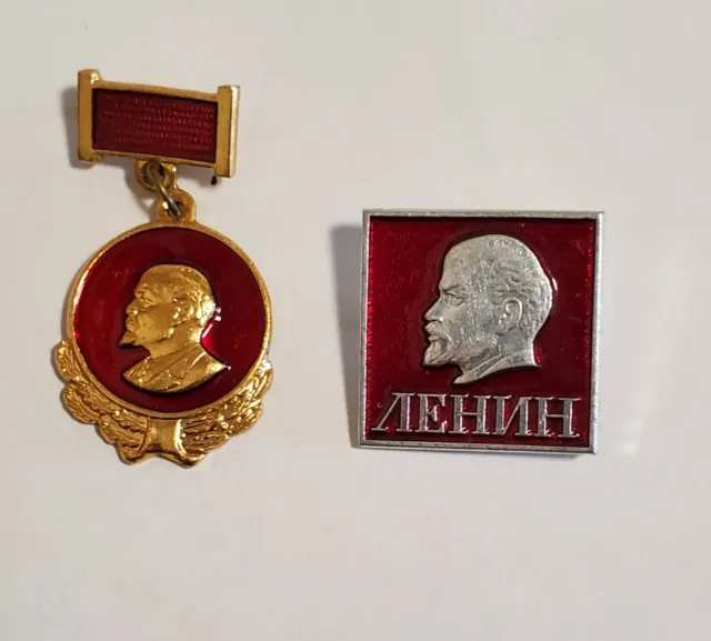 LENIN Soviet USSR Russian Communist Vladimir Lenin Head Profile Pin set of 2