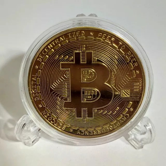 Commemorative Token Cryptocurrency Bitcoin Gold Symbol Pickaxe IN Back. Souvenir 3