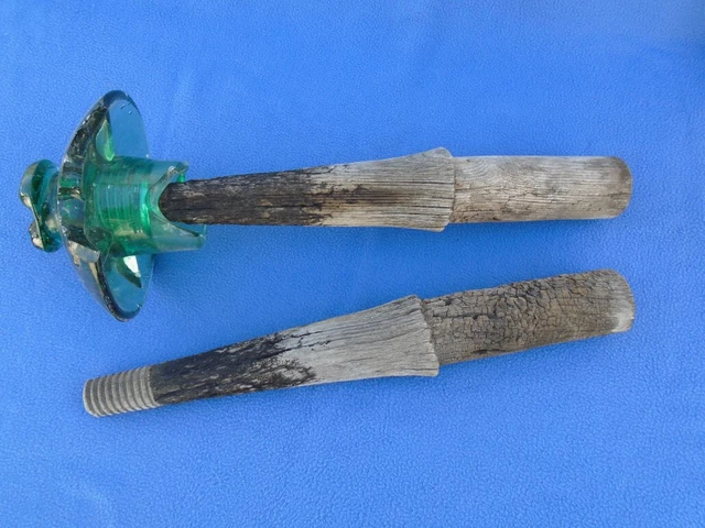 2 Vintage Large Wood Power Insulator Posts Pins Only