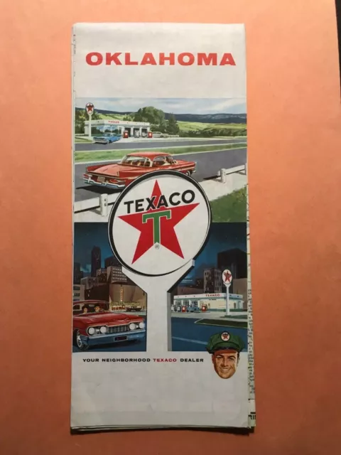 Oklahoma TEXACO Road Map 1963 Gas Station Fuel Oil USA