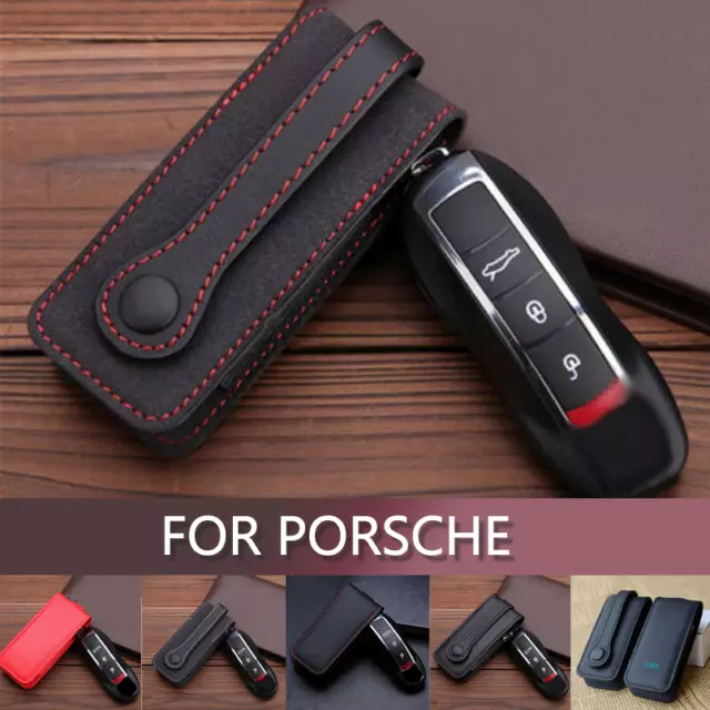 Leather Car Key Fob Cover Case For Porsche Cayenne Panamera Macan Cayman 911 718