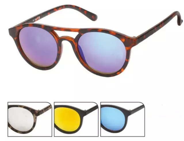 Lunettes de Soleil Rétro 400 UV Panto Forme de Verre Doppelsteg Effet Miroir