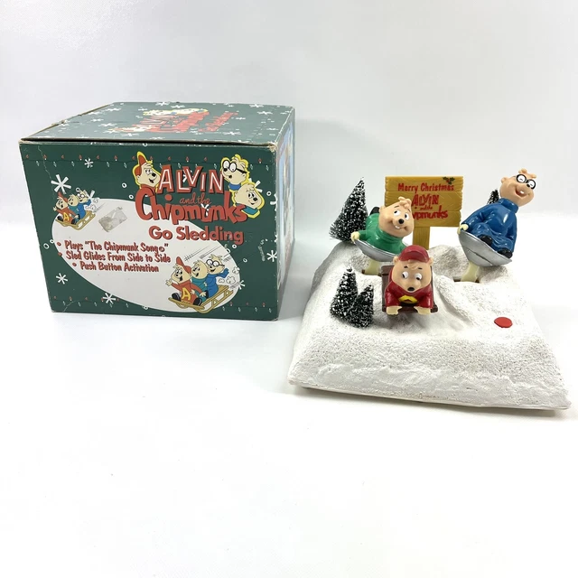 ALVIN AND THE Chipmunks Go Sledding Christmas Music Box Gemmy 1998