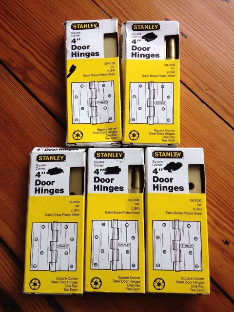 Lot of 5 Stanley Square Corner 4" Door Hinge Satin Brass Steel USA 08-3100 741