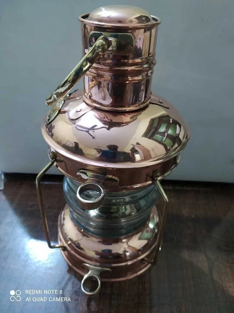 Nautische Laterne Bootslicht Messing & Kupfer Anker Öllampe Maritim 10"