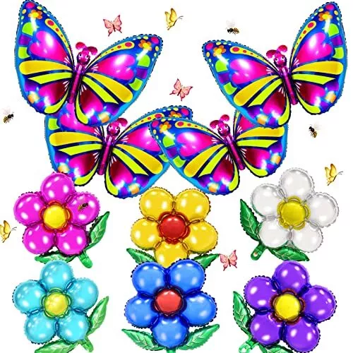 10 Globos De Mariposas y Flores Grandes Primavera Colores Cumpleaños Para Mujer