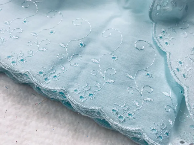 Pale Turquoise Broderie Anglaise Flat Lace Trim 100mm Width Premium Quality