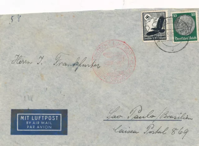 Nr 46136 Luftpost Brief Deutsches Reich Zeppelin Südamerika Fahrt - Brasilien 1