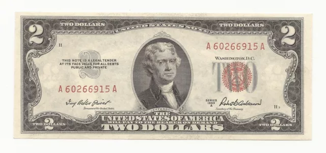 CRISP AU/CU 1953-A $2 Dollar Bill Red Seal United States Note UNC UNCIRCULATED