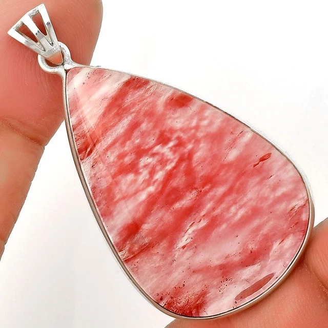 Watermelon Cherry Quartz 925 Sterling Silver Pendant Jewelry P-1001