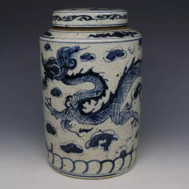 8.26” Porcelain The Republic Of China Blue And White Dragon Pattern Tea Caddies