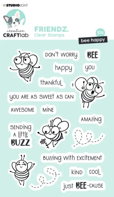 Studio Light Bee Happy 20 Pce Buzzing Honey Clear Stamp Set Birthday Card Making