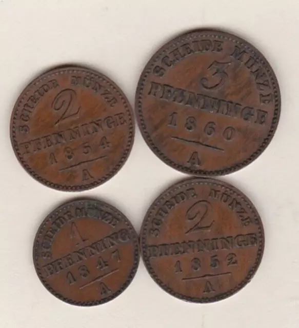 4 Coins From The German State Of Prussia 1847A To 1860A Good Very Fine Condition