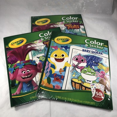 Crayola Lotto Di 3 Crayola Troll Bambino Shark Colore & Adesivo Libri 32 Pagine Età 3+ 