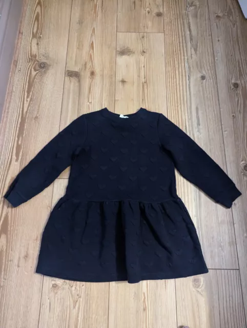 Girls H&M Navy Dress Size Age 4-6 Years - With Frill Skirt & Heart Pattern