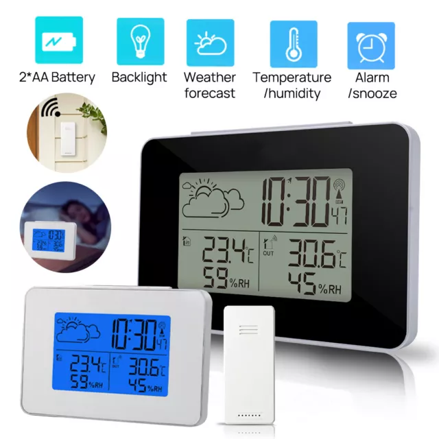 Wireless Weather Station Clock LCD Digital Indoor & Outdoor Humidity Thermometer