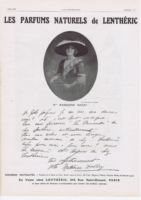 PUBLICITE ADVERTISING 054 1911 Les Parfums Naturels de Lenthéric Melle DOLLEY