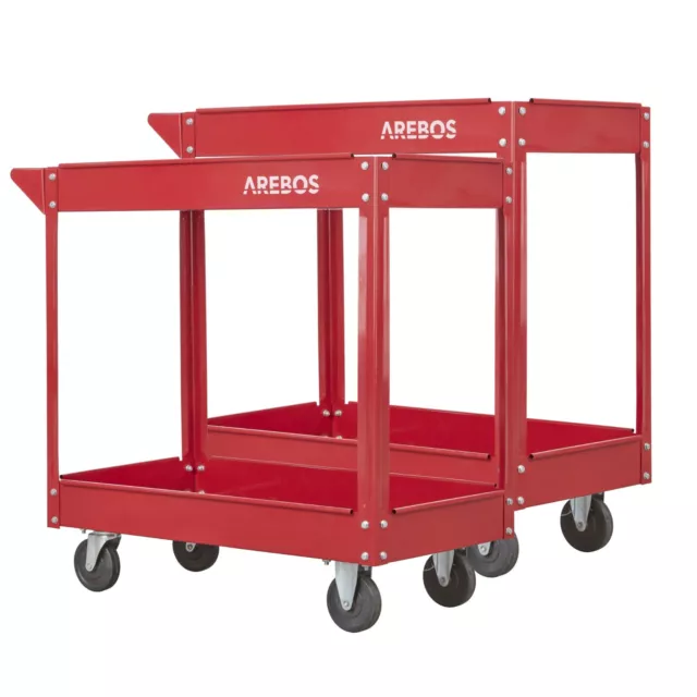 AREBOS 2X Chariot servante d’Atelier Chariot à Outil 2 étages Acier Rouge