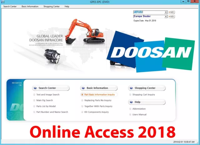 Doosan 2018 Spare parts catalogue Online - 12 Months