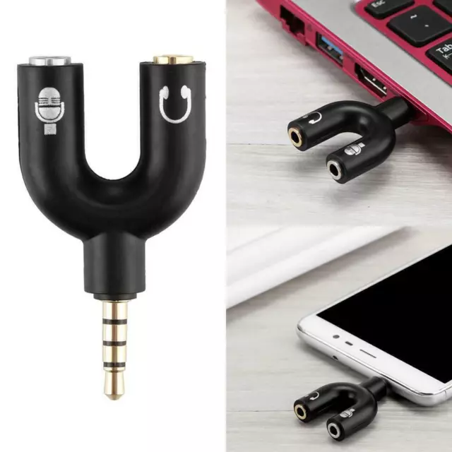 3.5mm Black Stereo Splitter Audio to Mic Headset 7Y2W For Phone Adapter 2