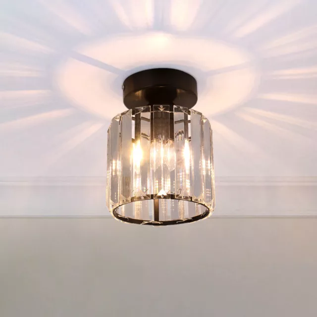 Modern Crystal Ceiling Light Fixture Semi Flush Mount Chandelier Hallway Black