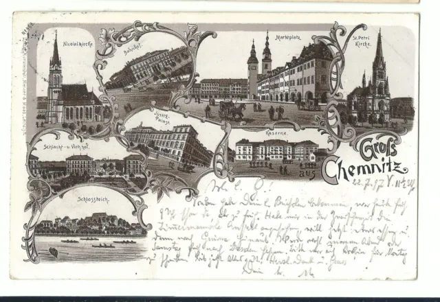 Chemnitz 8 Bilder u.a. Schlacht- & Viehhof Vorläufer-Litho 1897