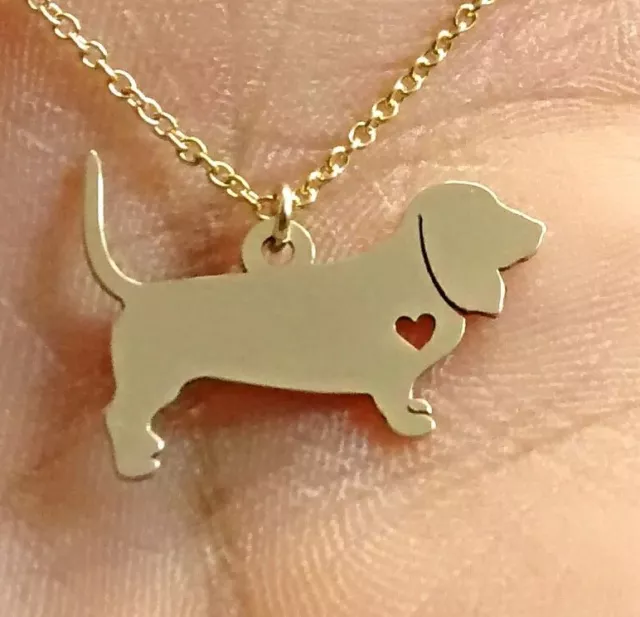 Basset Hound Necklace - Sterling Silver Jewelry - Gold - Rose Gold - Dog Engrave