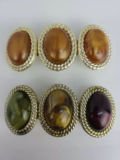 2 Large Faux Purple Tiger's Eye Jade Oval Plastic Hair Barrettes with Metal Clip