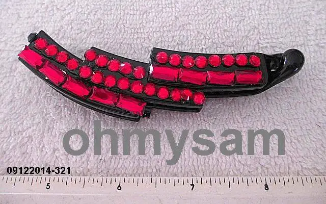 1 New Black Color Plastic Banana Hair Clip/Comb / 3 1/2 " / Red Color Stone
