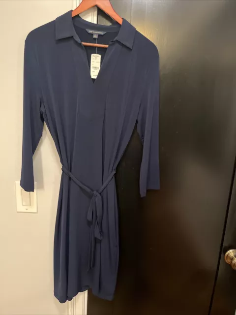 NEW / NWT Brooks Brothers L Navy Wrap Front Style V-Neck Dress Career Large