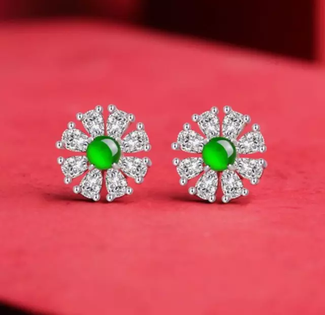 Pendientes colgantes de plata de ley 925 con copo de nieve de jade verde...