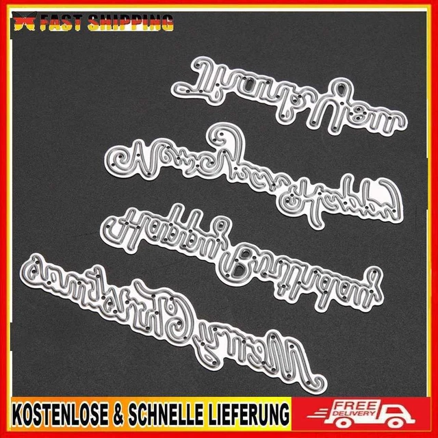 4Pcs Happy Birthday Metall Stanzformen für Scrapbooking stirbt Metall prägen Ord