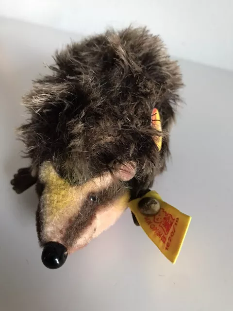 Alter "Steiff" Igel "Joggi Igel", 1966 , unbespielt mit Knopf und Schild