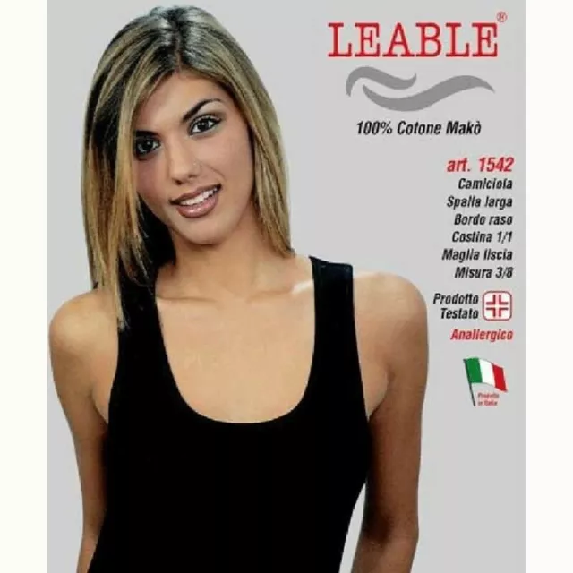 3 Canotte Spalla larga da donna ragazza LEABLE liscia nera 1542 cotone 100% mako