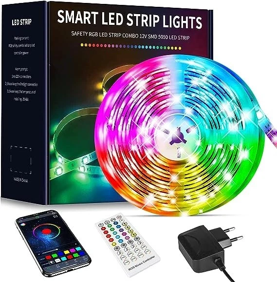Ruban LED Bluetooth 10m – 300 LED 5050 RGB, étanche, Contrôle APP, Blanc Chaud
