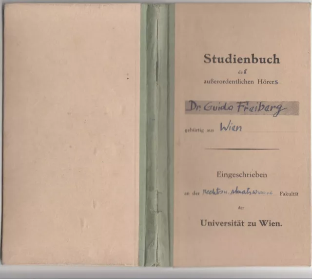 STUDIENBUCH RECHTS U. STAATSWISSENSCHAFTEN UNIVERSITÄT zu WIEN 1950 - 40 Se ...