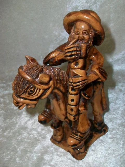 Andean Incan Flute Musician on Horse Sculpted Clay Art Pottery Figurine Peru