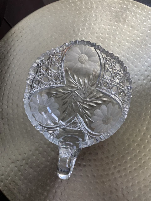 Antique American Brilliant Period ABP Hand Cut Crystal Glass Handled Candy Dish