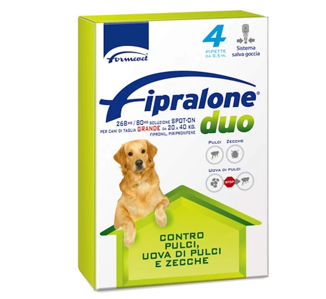 Antparassitario Fipralone Duo Cani Da 20 A 40 Kg Spot On 4 Pipette Da 2,68 Ml
