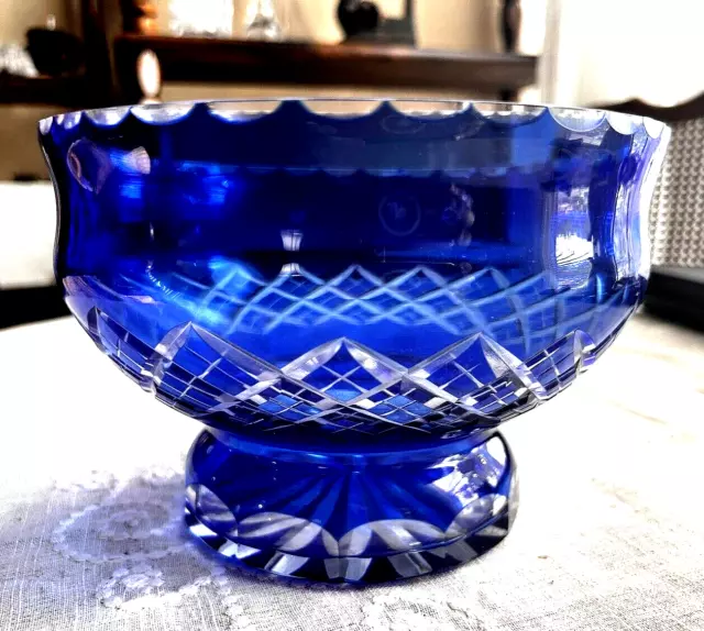 VINTAGE BANASH CUT CRYSTAL BOWL- MADE IN POLAND - 1950s -SO DETAILED