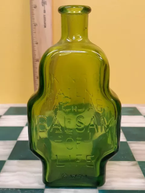 Vintage Wheaton Green Glass Bottle - King's Patent "Balsam Of Life"  5.25" Inch